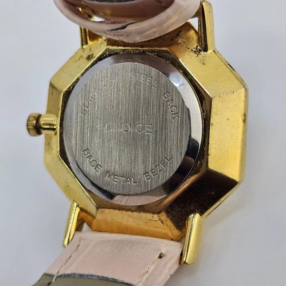 Choice Women's Octagon Watch 30MM White Dial New Pink Leather‎ Bands New Battery